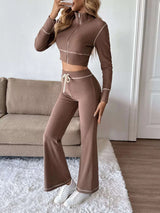 Zip Up Long Sleeve Top and Pants Set - photo produit 4 - VELZAR