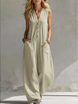 Full Size V-Neck Sleeveless Wide-Leg Jumpsuit Plus Size - photo produit 3 - VELZAR
