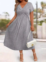 Full Size Glitter Flutter Sleeve Midi Dress Plus Size - photo produit 4 - VELZAR