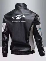 Men's Plus Size Stand Collar Leather Moto Jacket - photo produit 4 - VELZAR