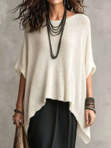 Full Size Loose Knit Round Neck Top Plus Size - photo produit 1 - VELZAR