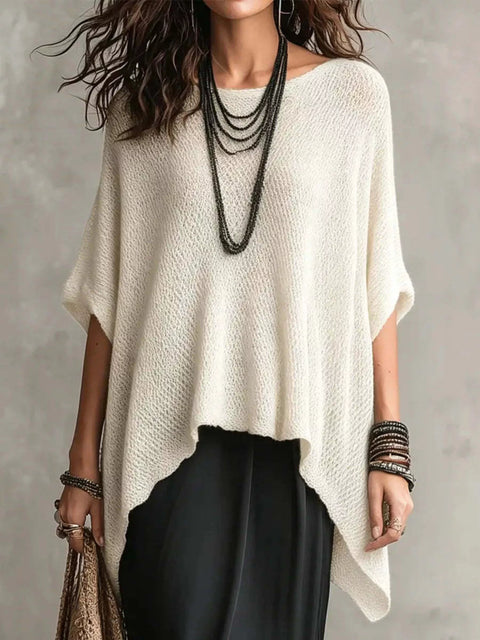 Full Size Loose Knit Round Neck Top Plus Size - photo produit 1 - VELZAR