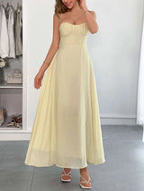 Robe à Fines Bretelles Texturée Col Cœur Dos Nu - photo produit 4 - VELZAR