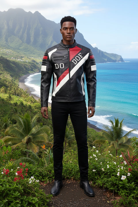 Men's Full Size Color Block Motorcycle Leather Jacket Plus Size - photo produit 1 - VELZAR
