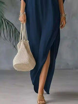 Full Size V-Neck Maxi Dress with Side Slits Plus Size - photo produit 4 - VELZAR