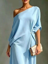 Full Size Asymmetrical One-Shoulder Drape Dress Plus Size - photo produit 4 - VELZAR