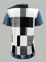 Blouse en Denim Patchwork Manches Courtes - photo produit 4 - VELZAR
