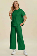 Double Take – Ensemble Haut Texturé Col Rond Manches Courtes et Pantalon Grande Taille - photo produit 2 - VELZAR