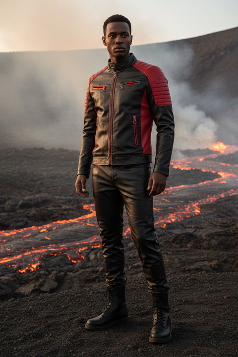Men's Plus Size Two-Tone Slim Fit Motorcycle Leather Jacket - photo produit 1 - VELZAR