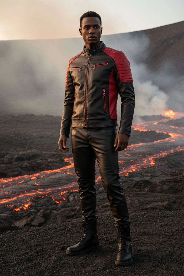 Men's Plus Size Two-Tone Slim Fit Motorcycle Leather Jacket - photo produit 1 - VELZAR