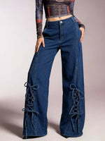 Lace-Up Wide Leg Jeans - photo produit 3 - VELZAR