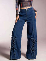 Lace-Up Wide Leg Jeans - photo produit 3 - VELZAR