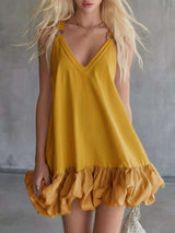 Full Size V-Neck Bubble Hem Mini Dress Plus Size - photo produit 6 - VELZAR