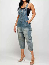 Full Size Button Front Denim Overalls with Pockets Plus Size - photo produit 3 - VELZAR
