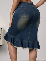Raw Hem Mermaid Denim Skirt - photo produit 5 - VELZAR