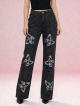 Jean Jambe Large Taille Haute Imprimé Papillon - photo produit 2 - VELZAR