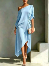 Full Size Asymmetrical One-Shoulder Drape Dress Plus Size - photo produit 3 - VELZAR