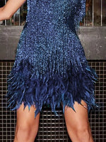 Robe Courte Sequins et Franges de Plumes Grande Taille - photo produit 11 - VELZAR