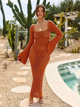 Robe de Plage Ajourée Col Carré Manches Évasées - photo produit 1 - VELZAR