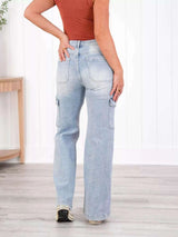 Full Size Wash Wide Leg Cargo Jeans Plus Size - photo produit 4 - VELZAR