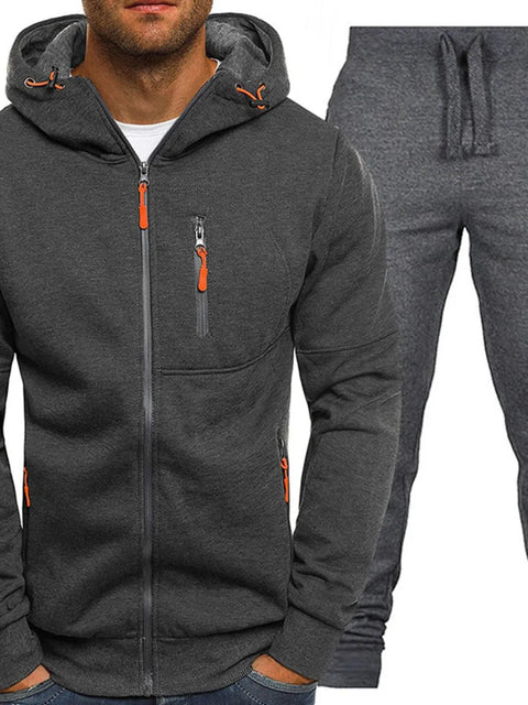 Men's Plus Size Zip Up Hooded Top and Pants Set - photo produit 1 - VELZAR
