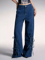 Lace-Up Wide Leg Jeans - photo produit 5 - VELZAR