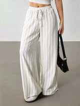 Pantalon Rayé Jambe Large à Cordon - photo produit 3 - VELZAR