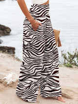 Plus Size Zebra Print High Waist Wide Leg Pants - photo produit 2 - VELZAR