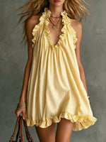 Full Size Ruffled Trim Halter Neck Mini Dress Plus Size - photo produit 7 - VELZAR