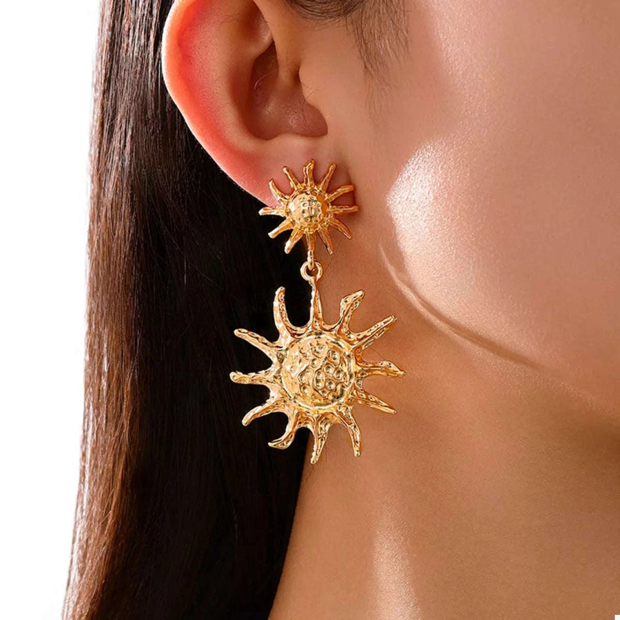 Boucles d'Oreilles Pendantes Soleil Plaqué Or 18K