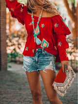 Blouse Épaules Dénudées Manches Volantées Grande Taille - photo produit 4 - VELZAR