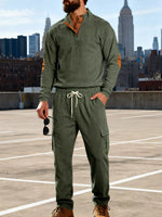 Men's Full Size Casual Button Detail Top and Pants Set Plus Size - photo produit 5 - VELZAR