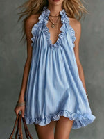 Full Size Ruffled Trim Halter Neck Mini Dress Plus Size - photo produit 10 - VELZAR