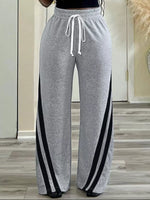Plus Size Striped Contrast Wide Leg Pants - photo produit 7 - VELZAR