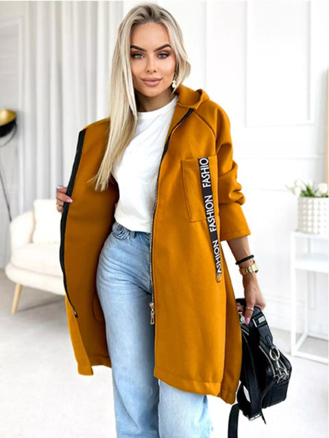 Full Size Zip Up Longline Hooded Outerwear Plus Size - photo produit 1 - VELZAR