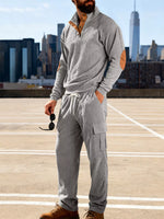 Men's Full Size Casual Button Detail Top and Pants Set Plus Size - photo produit 9 - VELZAR