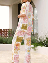 Printed Button Up Shirt and Pants Set - photo produit 4 - VELZAR