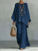 Full Size Round Neck Top and Wide Leg Pants Set Plus Size - photo produit 6 - VELZAR