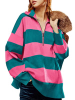 Sweat Oversize Rayé Demi-Zip - photo produit 1 - VELZAR