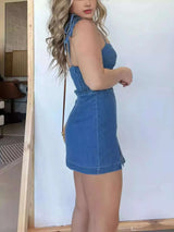 Full Size Tie-Strap Denim Mini Dress Plus Size - photo produit 6 - VELZAR