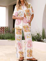 Printed Button Up Shirt and Pants Set - photo produit 1 - VELZAR