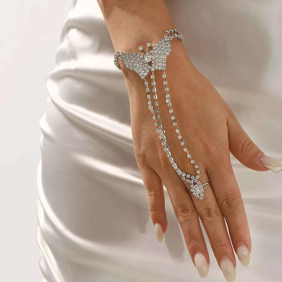 Bracelet Chaîne de Main Papillon Strass