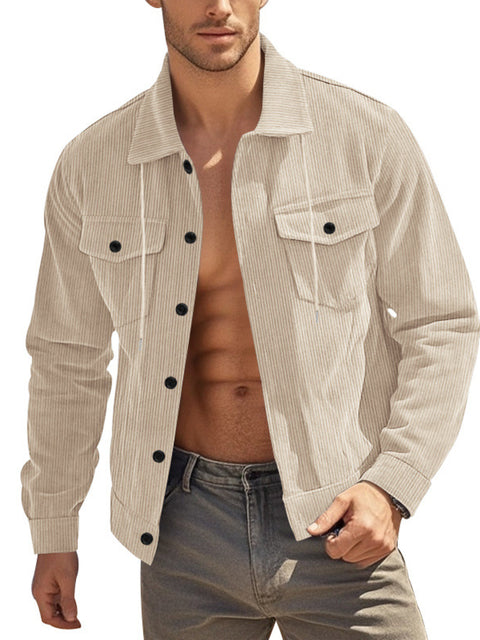 Men's Full Size Corduroy Button Up Casual Jacket Plus Size - photo produit 1 - VELZAR