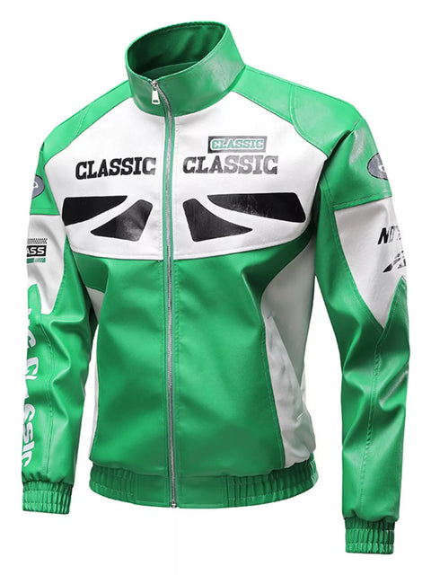 Men's Plus Size Stand Collar Leather Moto Jacket - photo produit 1 - VELZAR