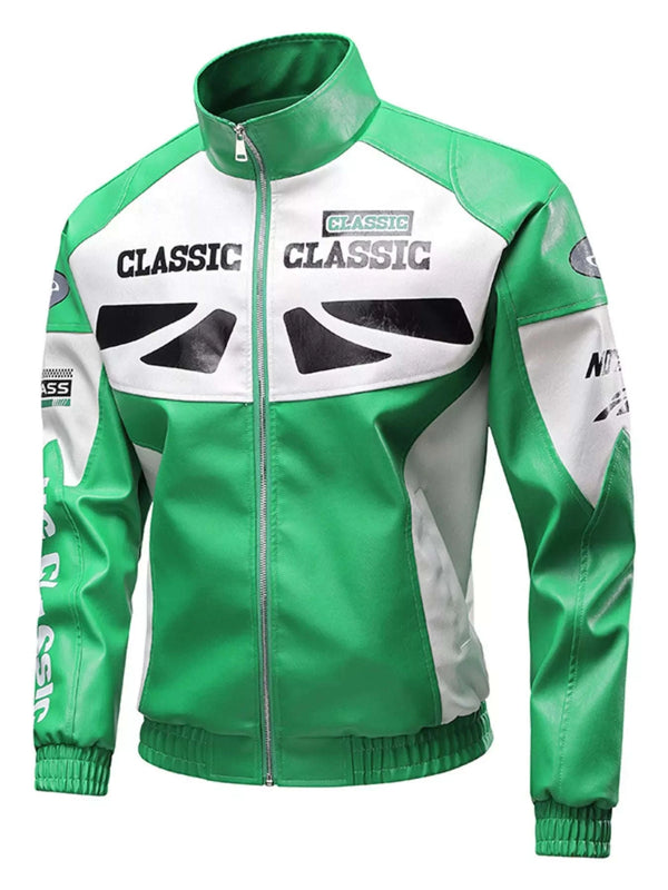 Men's Plus Size Stand Collar Leather Moto Jacket - photo produit 1 - VELZAR