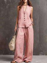 Full Size Sleeveless Vest and Wide-Leg Pants Set Plus SIze - photo produit 1 - VELZAR