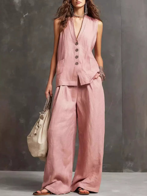 Full Size Sleeveless Vest and Wide-Leg Pants Set Plus SIze - photo produit 1 - VELZAR