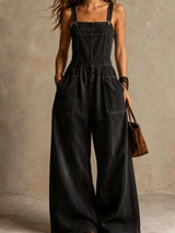 Full Size Wide Leg Denim Jumpsuit with Adjustable Straps and Pockets Plus Size - photo produit 2 - VELZAR