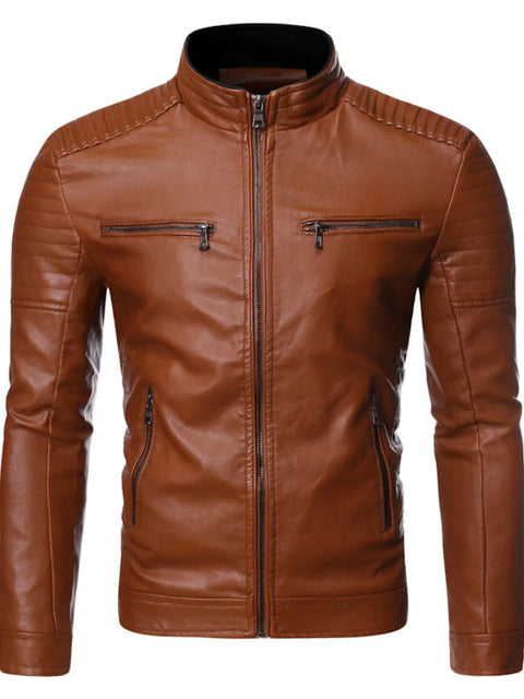 Men's Plus Size Zip Up Motorcycle Jacket - photo produit 1 - VELZAR