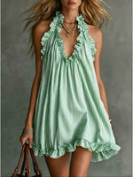 Full Size Ruffled Trim Halter Neck Mini Dress Plus Size - photo produit 11 - VELZAR